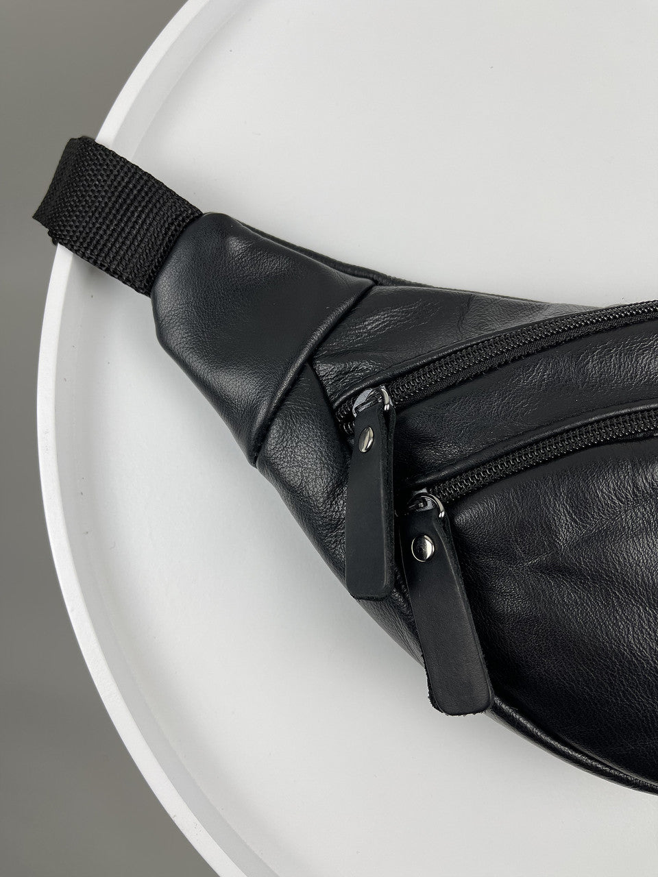 Handmade Black Genuine Leather Mens Banana Bag Waist Bag Gift for Him