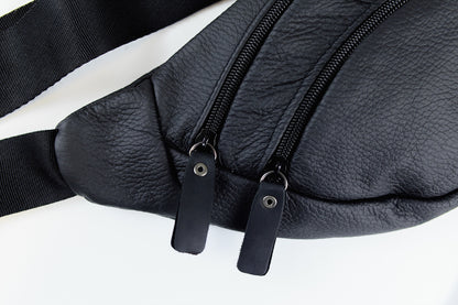 Mens Handmade Genuine Leather Waist Bag Black Banana Bag Fanny Pack Gift for Him