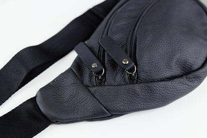 Mens Handmade Genuine Leather Waist Bag Black Banana Bag Fanny Pack Gift for Him