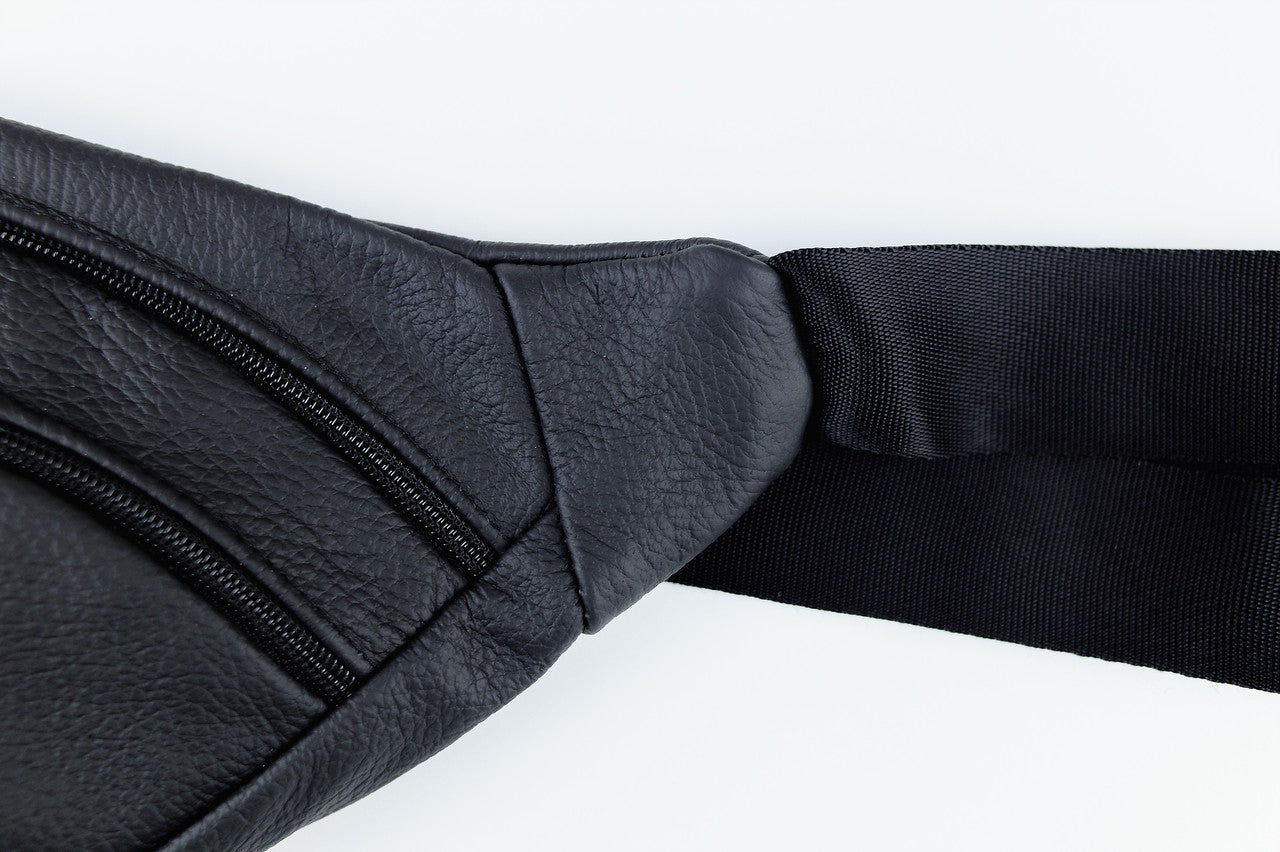 Mens Handmade Genuine Leather Waist Bag Black Banana Bag Fanny Pack Gift for Him