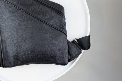 Handmade Mens Black Leather Chest Bag Sling Genuine Grain Leather Crossbody Gift for Him
