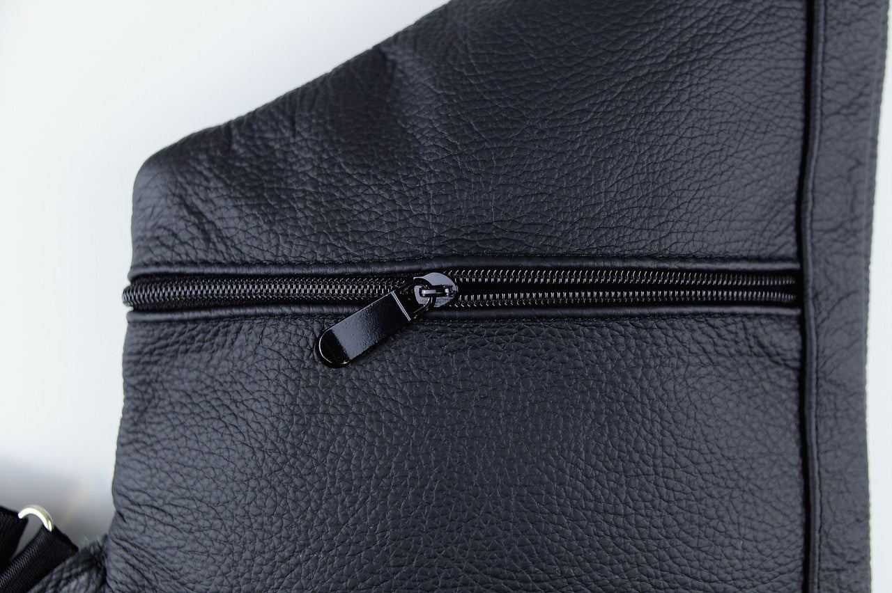 Handmade Mens Black Leather Chest Bag Sling Genuine Grain Leather Crossbody Gift for Him