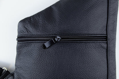 Handmade Mens Black Leather Chest Bag Sling Genuine Grain Leather Crossbody Gift for Him