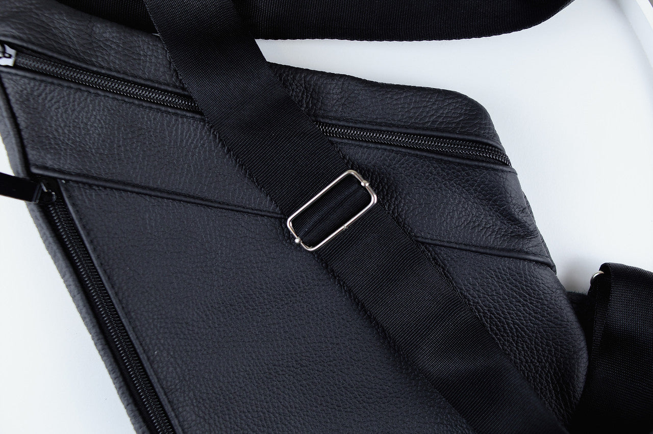 Handmade Mens Black Leather Chest Bag Sling Genuine Grain Leather Crossbody Gift for Him