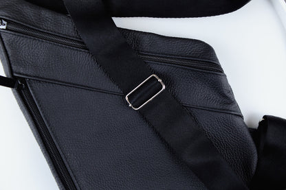 Handmade Mens Black Leather Chest Bag Sling Genuine Grain Leather Crossbody Gift for Him