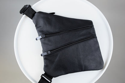 Handmade Mens Leather Chest Bag Black Sling Crossbody Bag Gift for Him