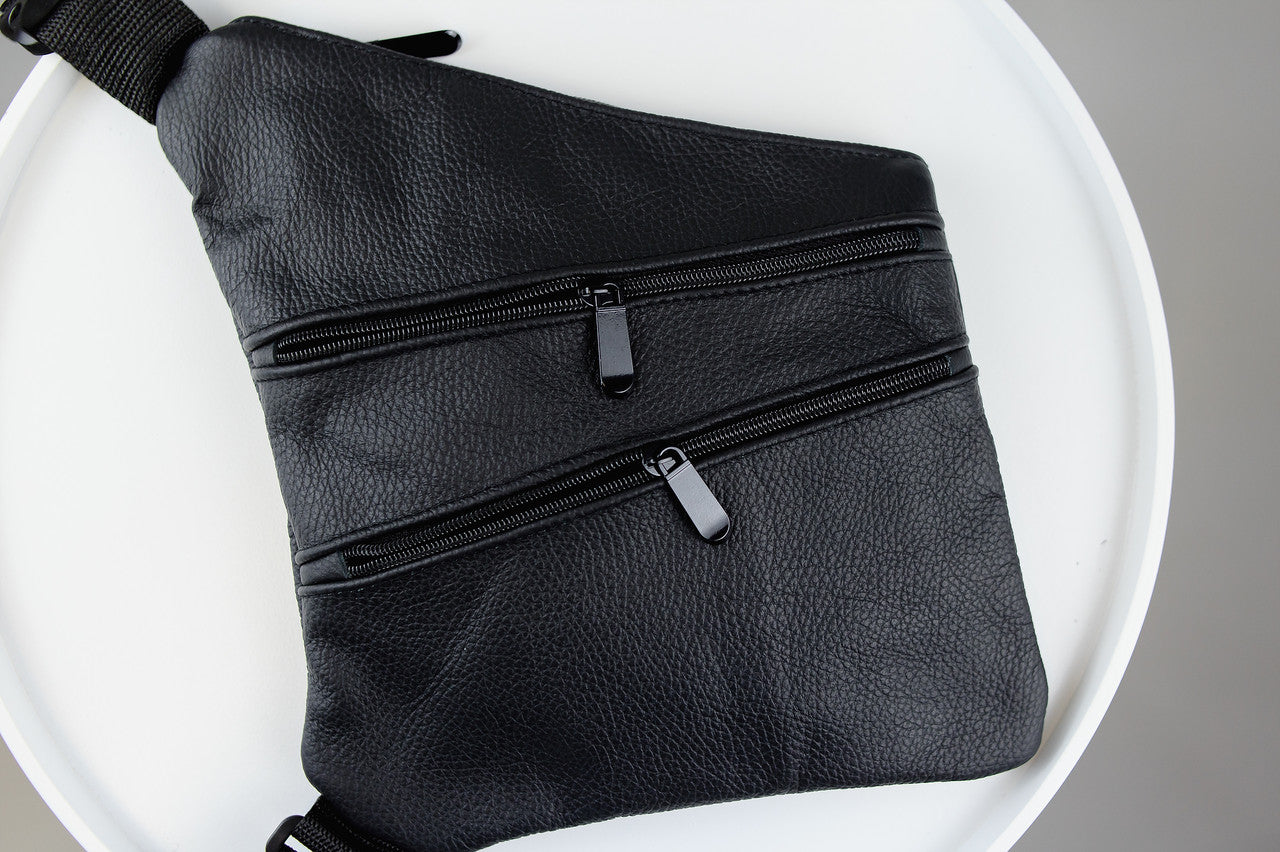 Handmade Mens Leather Chest Bag Black Sling Crossbody Bag Gift for Him