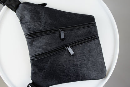 Handmade Mens Leather Chest Bag Black Sling Crossbody Bag Gift for Him