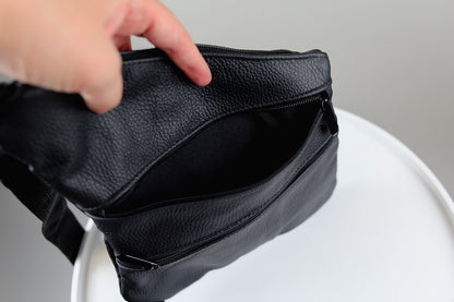 Handmade Mens Leather Chest Bag Black Sling Crossbody Bag Gift for Him