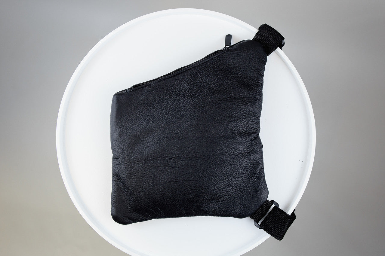 Handmade Mens Leather Chest Bag Black Sling Crossbody Bag Gift for Him