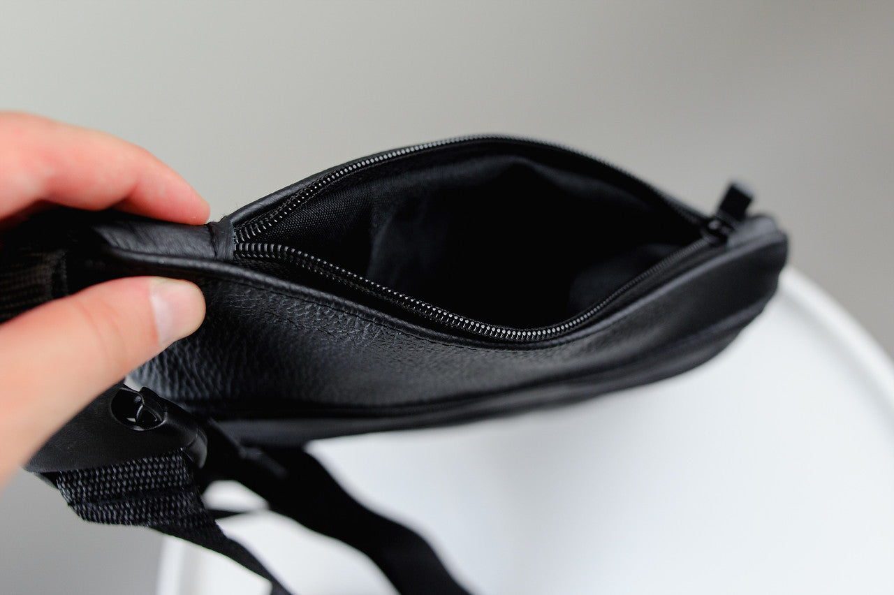 Handmade Mens Leather Chest Bag Black Sling Crossbody Bag Gift for Him