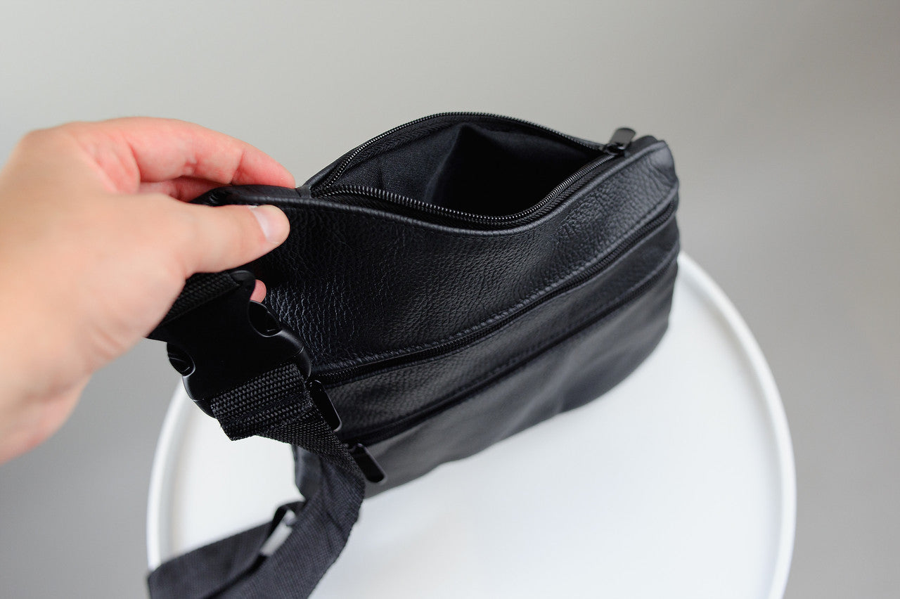 Handmade Mens Leather Chest Bag Black Sling Crossbody Bag Gift for Him