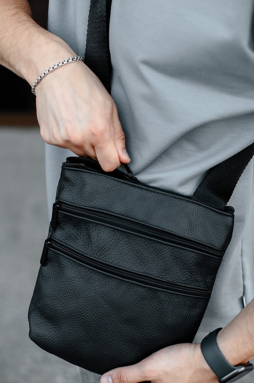 Handmade Genuine Leather Black Messenger Bag for Men Gift for Him