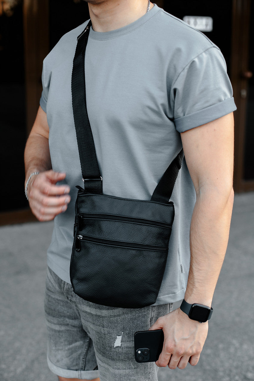 Handmade Genuine Leather Black Messenger Bag for Men Gift for Him