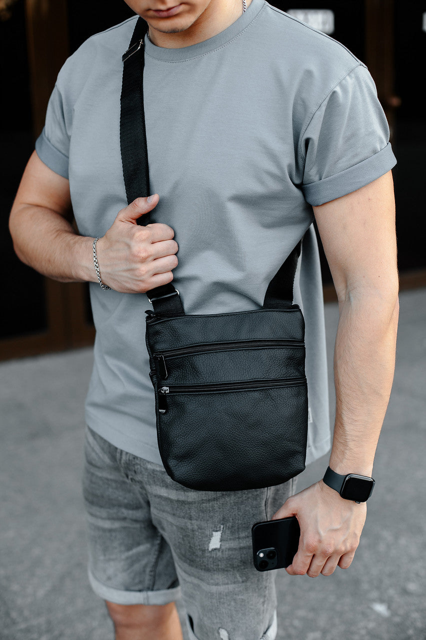 Handmade Genuine Leather Black Messenger Bag for Men Gift for Him