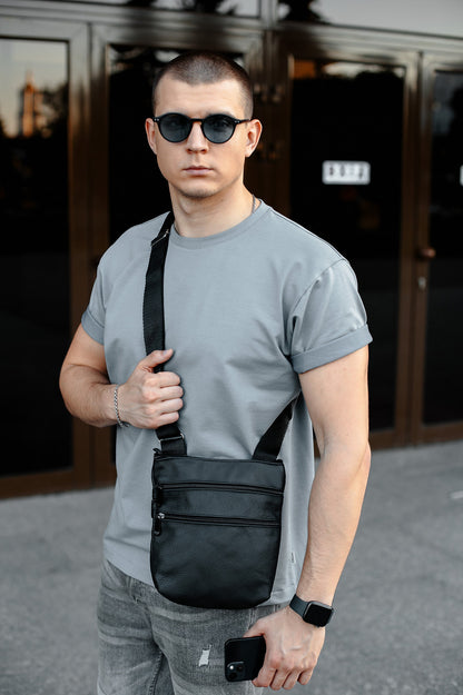 Handmade Genuine Leather Black Messenger Bag for Men Gift for Him