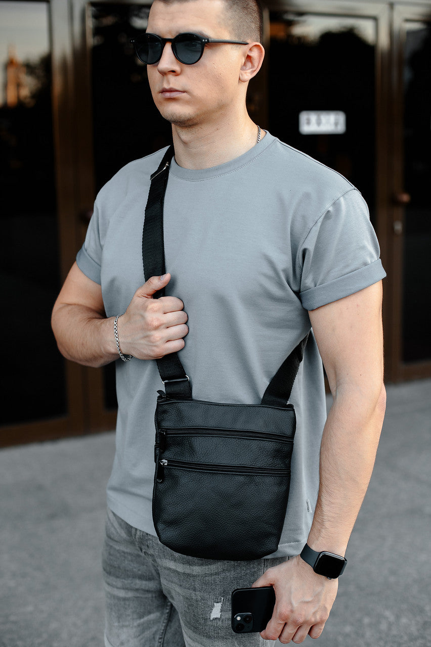 Handmade Genuine Leather Black Messenger Bag for Men Gift for Him