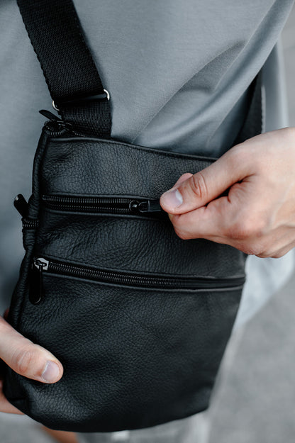 Handmade Genuine Leather Black Messenger Bag for Men Gift for Him