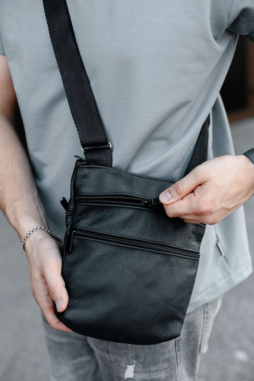 Handmade Genuine Leather Black Messenger Bag for Men Gift for Him