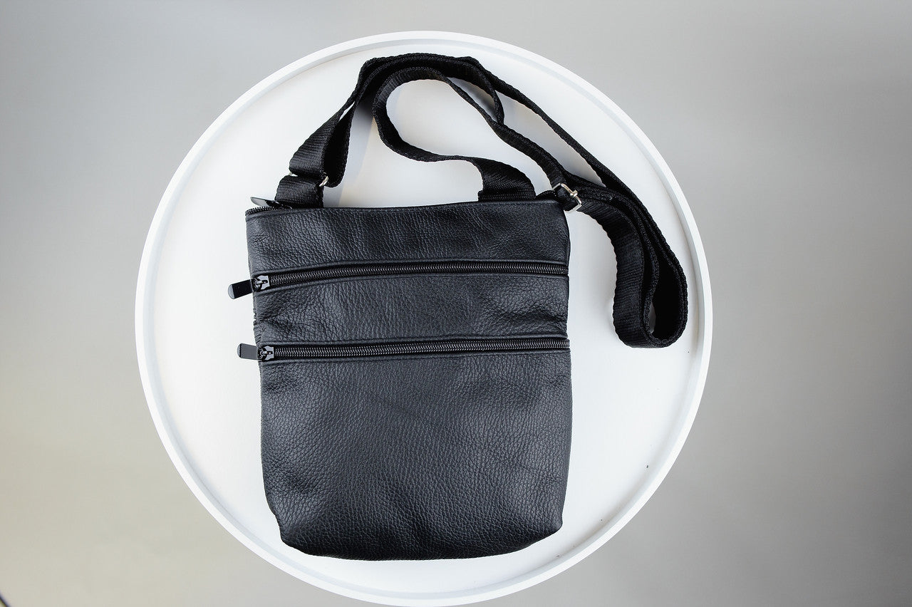 Handmade Black Leather Shoulder Bag for Men Gift for Him Crossbody Bag