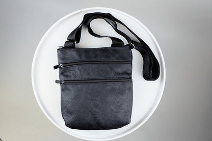 Handmade Black Leather Shoulder Bag for Men Gift for Him Crossbody Bag