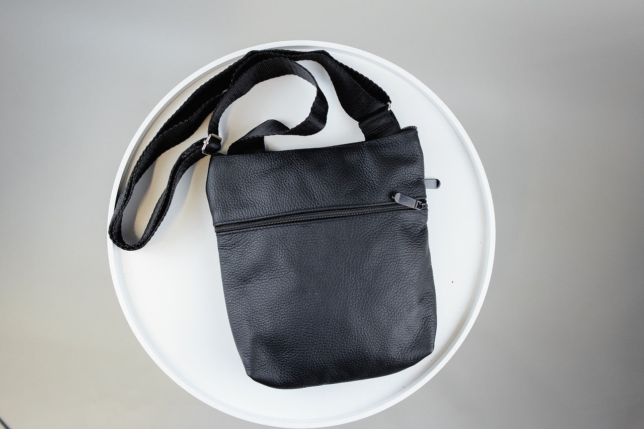 Handmade Black Leather Shoulder Bag for Men Gift for Him Crossbody Bag
