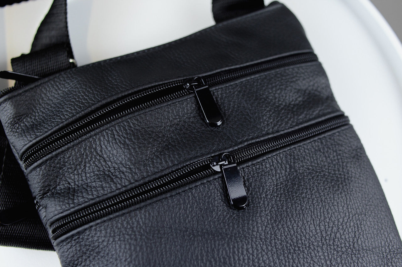 Handmade Black Leather Shoulder Bag for Men Gift for Him Crossbody Bag