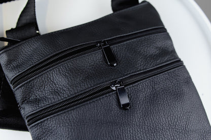 Handmade Black Leather Shoulder Bag for Men Gift for Him Crossbody Bag