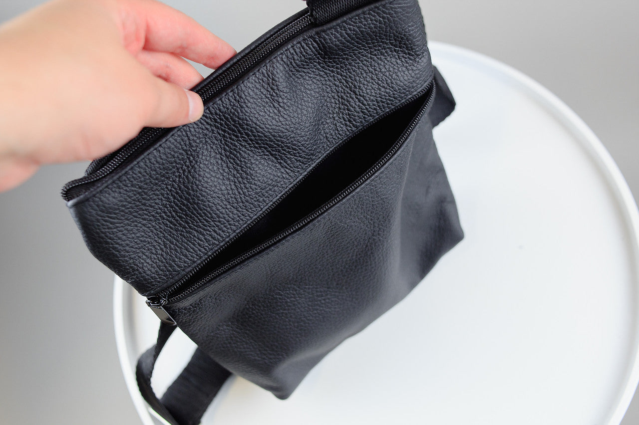 Handmade Black Leather Shoulder Bag for Men Gift for Him Crossbody Bag