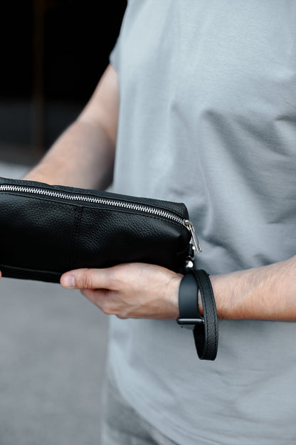 Handmade Mens Black Genuine Leather Clutch SKILL Gift for Him