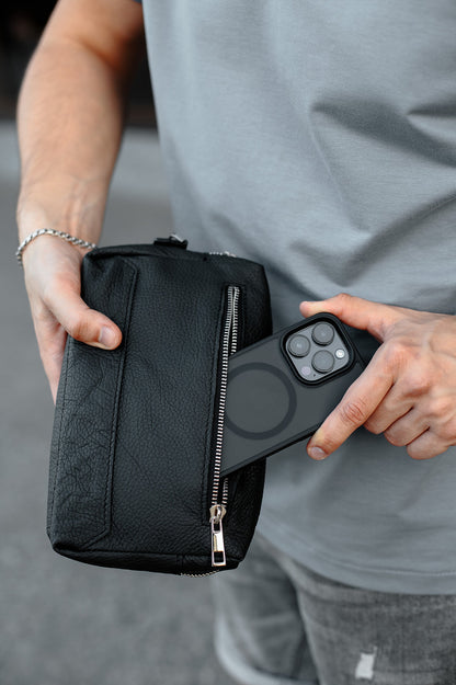 Handmade Mens Black Genuine Leather Clutch SKILL Gift for Him