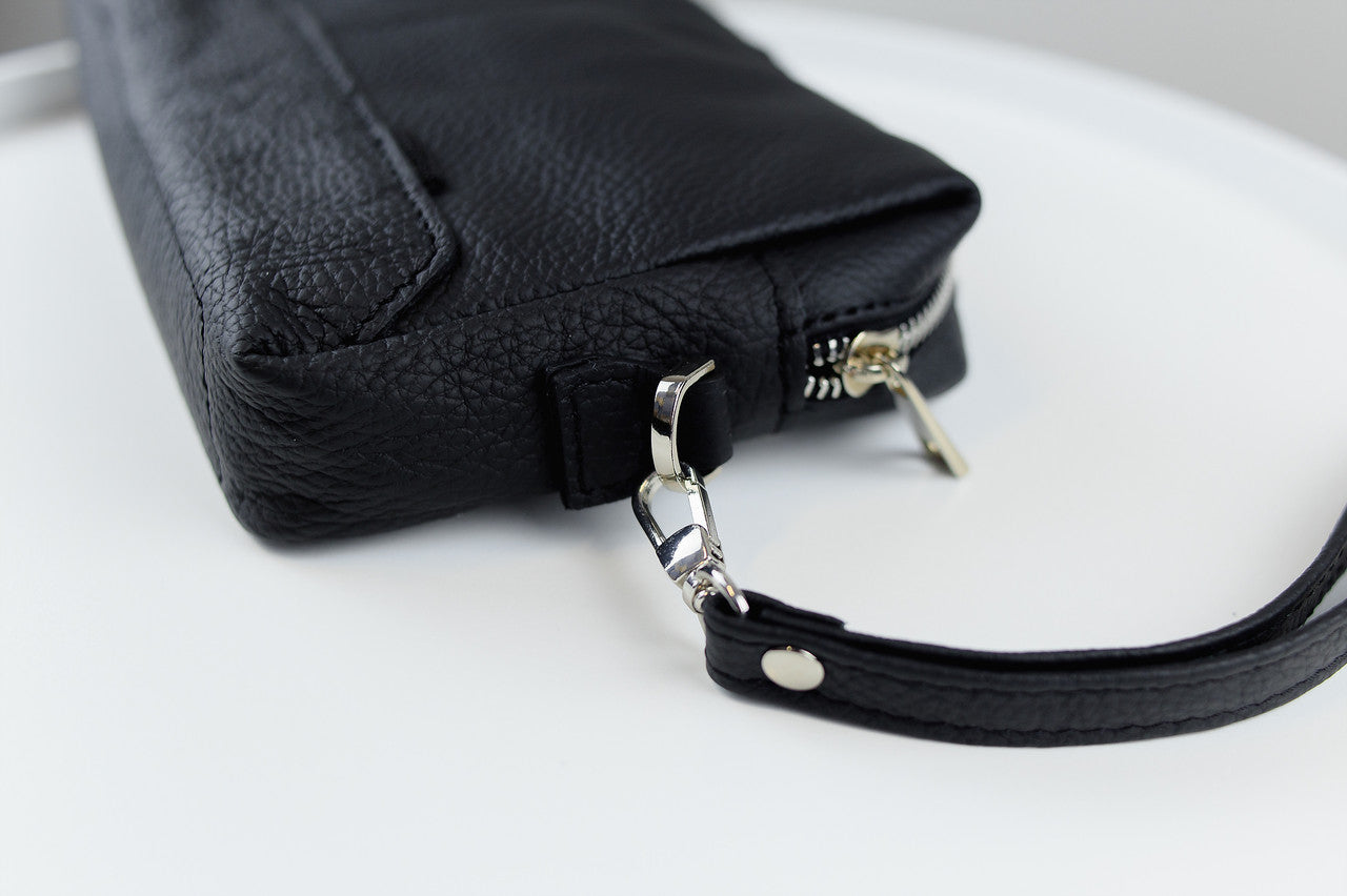 Handmade Mens Leather Clutch Black Gift for Him