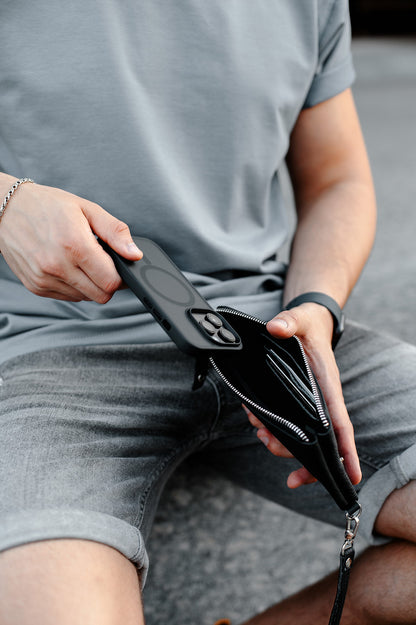 Handmade Mens Genuine Leather Clutch Wallet Black Gift For Him Wristlet