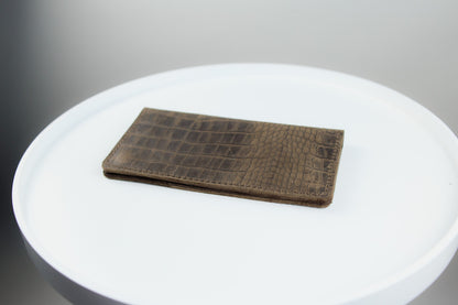 Handmade Mens Leather Wallet Brown Crocodile Embossed Crazy Horse