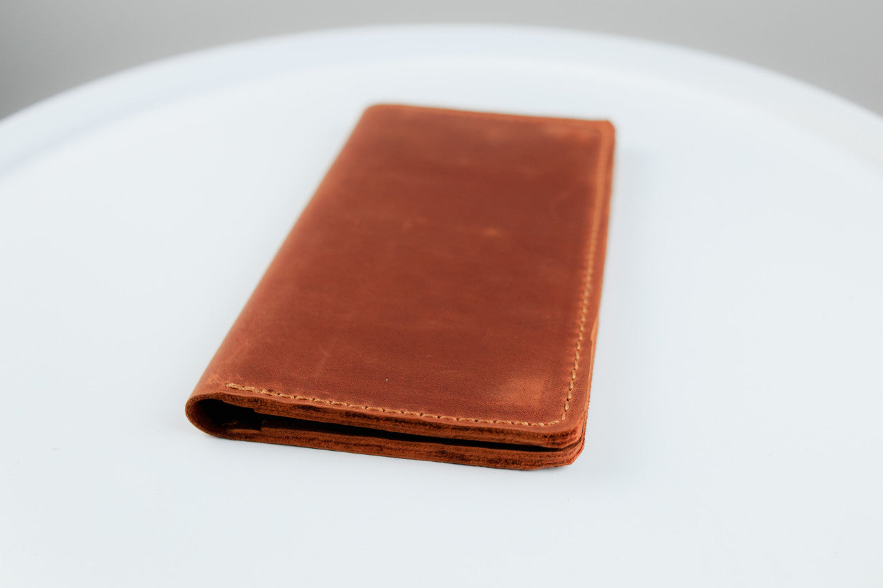 Handmade Genuine Leather Mens Wallet Brown Long Minimalist 16 Card Slots 2 Bill Compartments