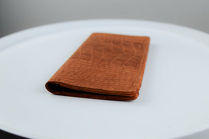Handmade Brown Crazy Horse Leather Wallet Mens Crocodile Embossed Long Wallet