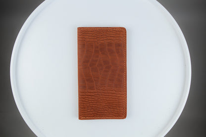 Handmade Brown Crazy Horse Leather Wallet Mens Crocodile Embossed Long Wallet