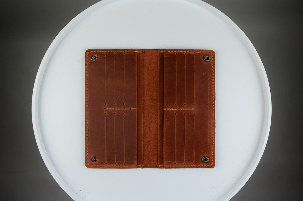 Handmade Brown Crazy Horse Leather Wallet Mens Crocodile Embossed Long Wallet