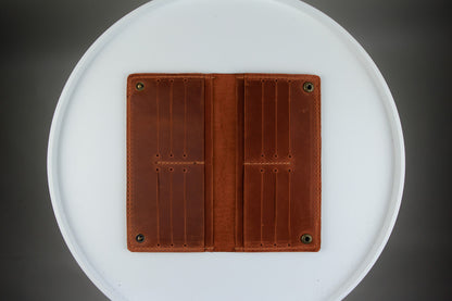 Handmade Brown Crazy Horse Leather Wallet Mens Crocodile Embossed Long Wallet
