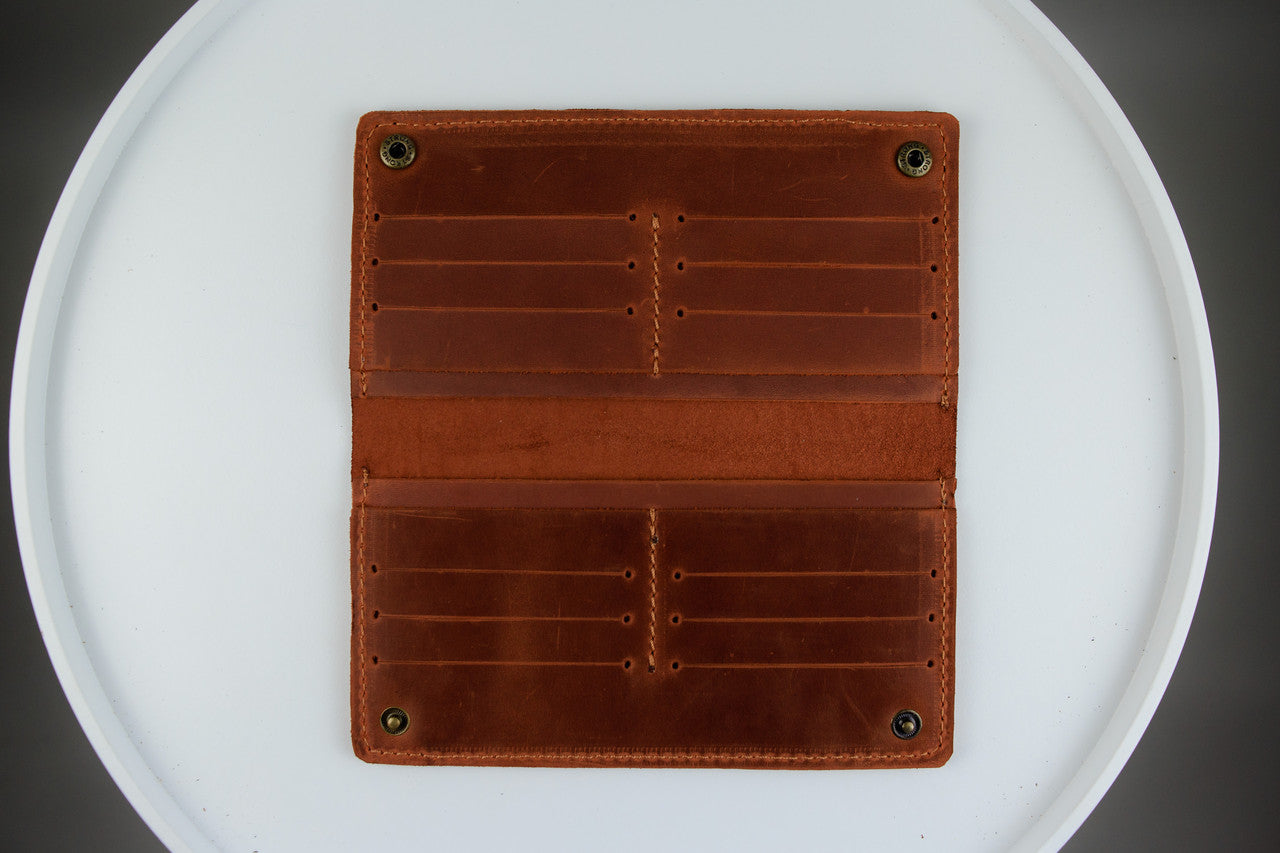 Handmade Brown Crazy Horse Leather Wallet Mens Crocodile Embossed Long Wallet