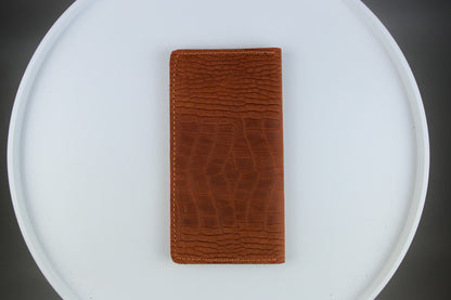 Handmade Brown Crazy Horse Leather Wallet Mens Crocodile Embossed Long Wallet