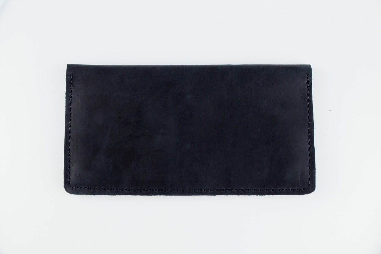 Handmade Mens Black Crazy Horse Leather Wallet Long 16 Card Slots Two Bill Compartments