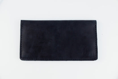 Handmade Mens Black Crazy Horse Leather Wallet Long 16 Card Slots Two Bill Compartments