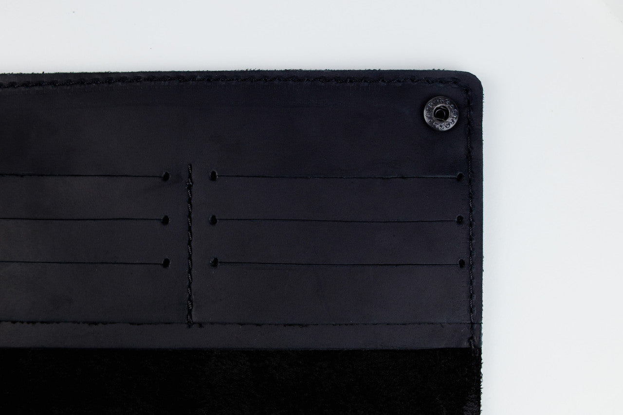 Handmade Mens Black Crazy Horse Leather Wallet Long 16 Card Slots Two Bill Compartments