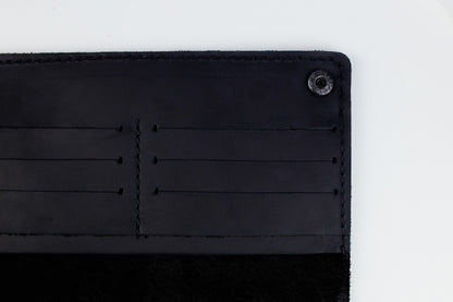 Handmade Mens Black Crazy Horse Leather Wallet Long 16 Card Slots Two Bill Compartments