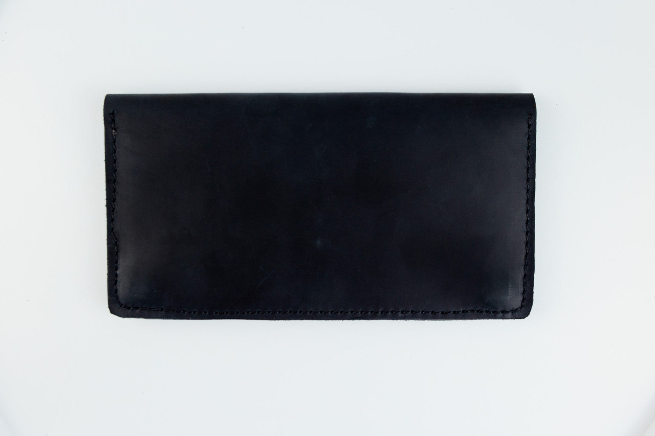 Handmade Mens Black Crazy Horse Leather Wallet Long 16 Card Slots Two Bill Compartments