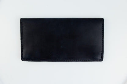 Handmade Mens Black Crazy Horse Leather Wallet Long 16 Card Slots Two Bill Compartments