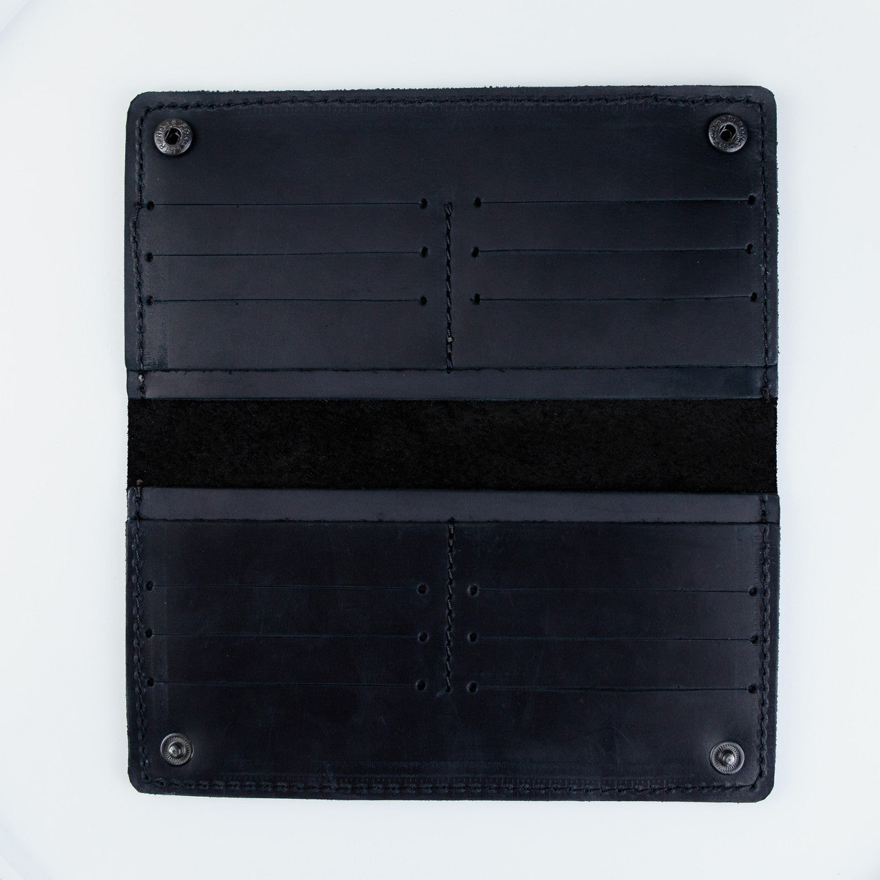 Handmade Mens Black Crazy Horse Leather Wallet Long 16 Card Slots Two Bill Compartments