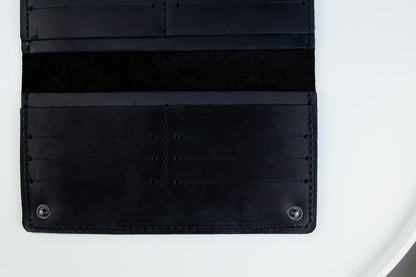 Handmade Mens Black Crazy Horse Leather Wallet Long 16 Card Slots Two Bill Compartments