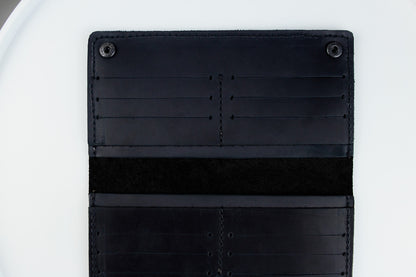Handmade Mens Black Crazy Horse Leather Wallet Long 16 Card Slots Two Bill Compartments